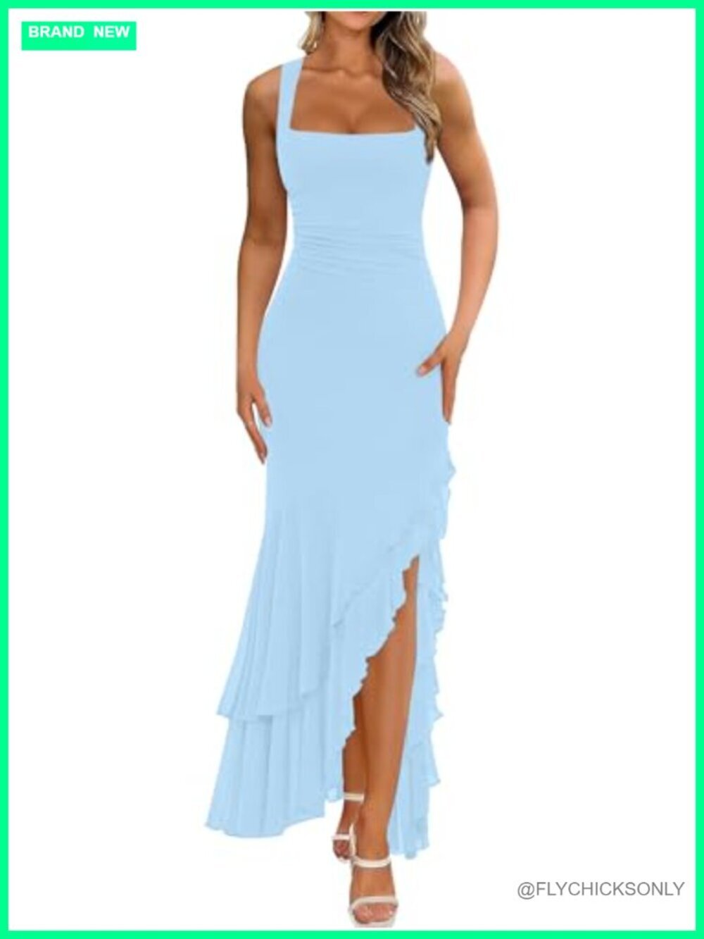 Elegant Bodycon Ruched Maxi Cocktail Dress Sleeveless Mermaid Ruffle Beach